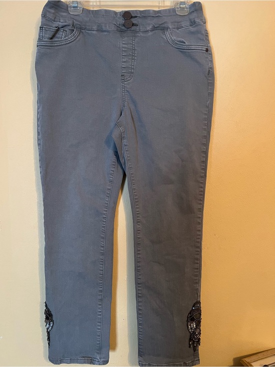 Soft Surroundings Denim - Soft Surroundings Slate Green Cropped Jeans with Embellished Ankles
